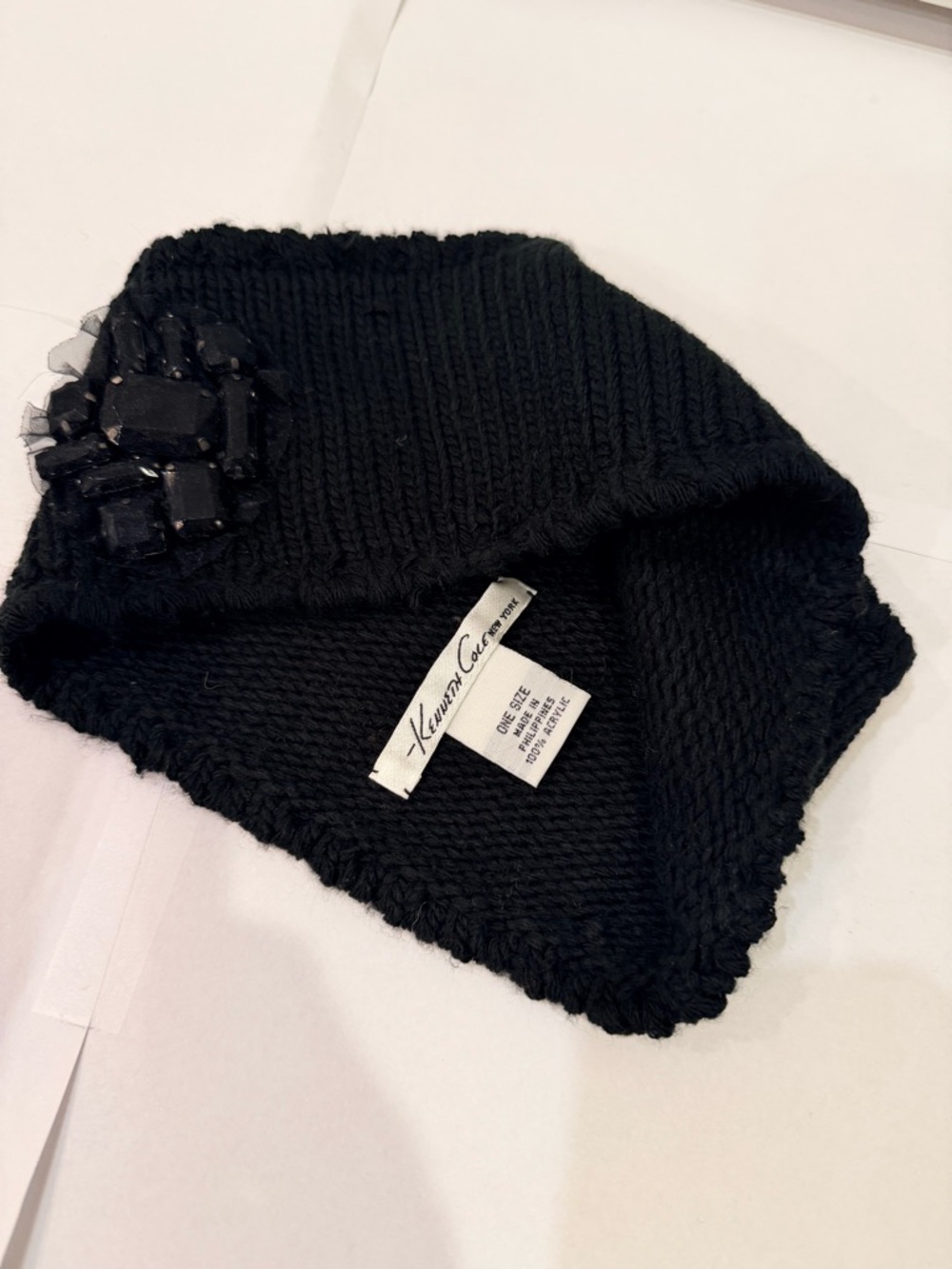 Kenneth Cole Knit Headband OS – Black, Embellished Ear Warmer